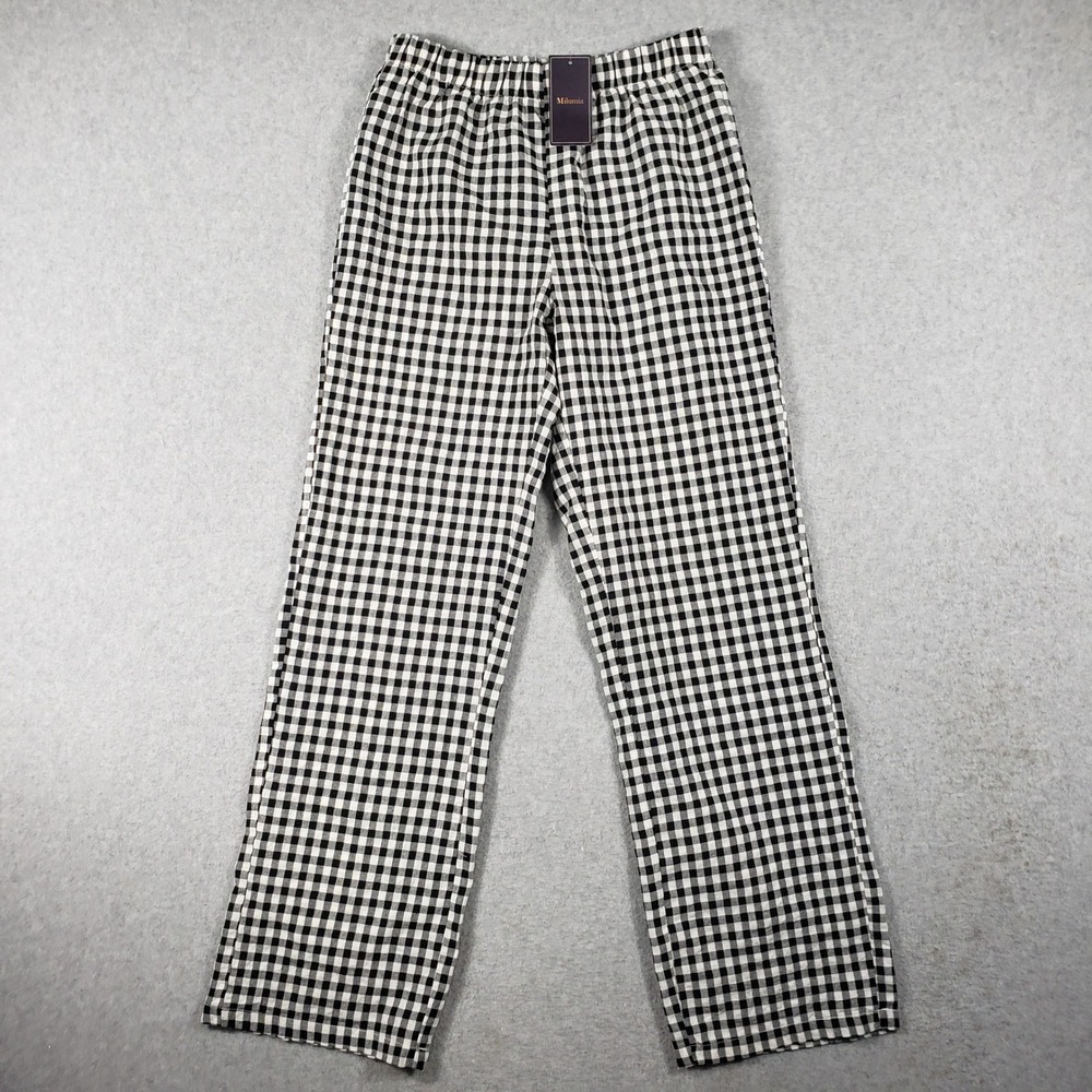 Milumia Gingham Wide Leg Pants L Black White‎ Plaid Lounge Casual Retro Pajama